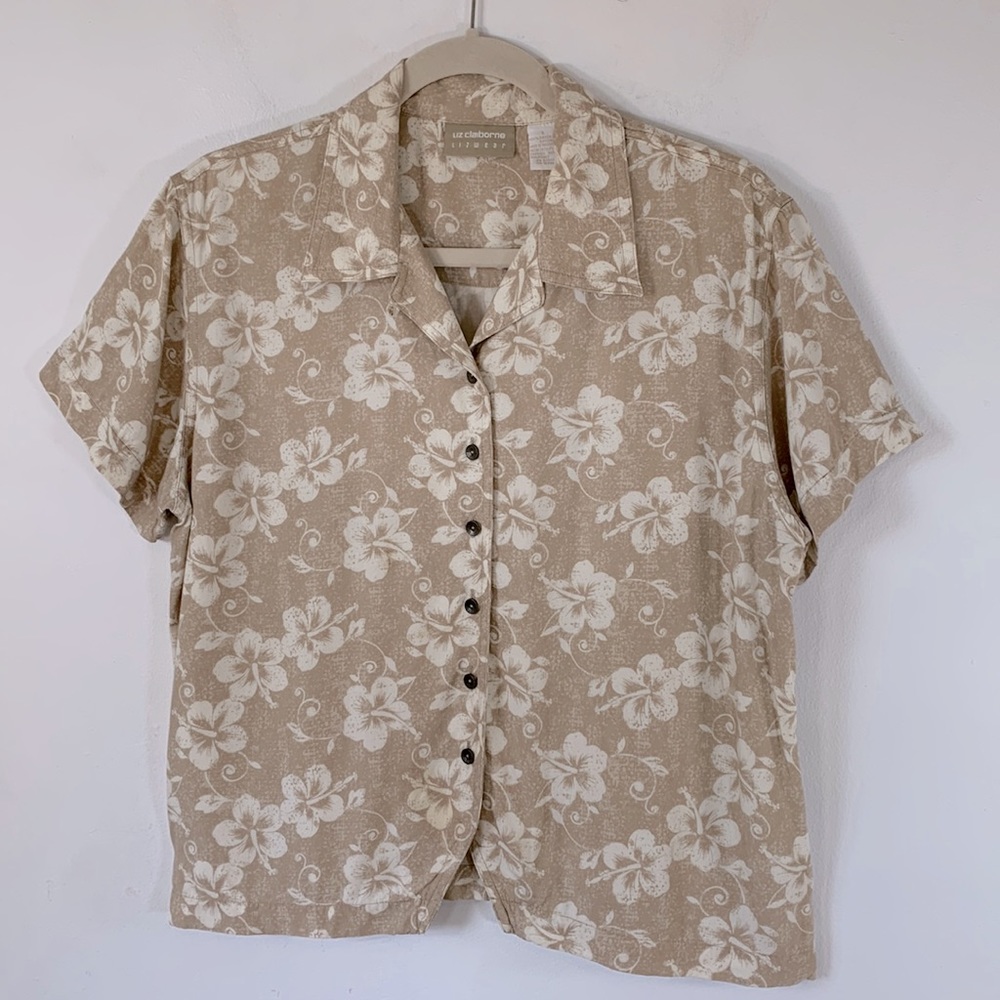 Liz Claiborne Lizwear Vintage Rayon Floral Women’s Size L Button Down Shirt Top
